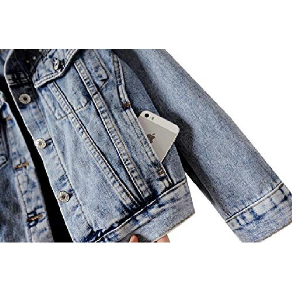 Distressed Denim Jacket with Pearl Embroidery, Cotton Poly Blend, Sizes XS-XXL - Picture 8 of 8